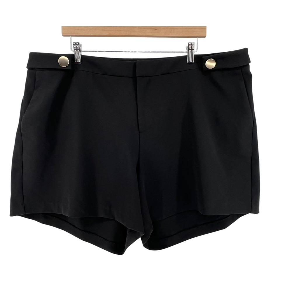 Eloquii Shorts Womens 20 Plus Black Crepe Chino Dress Gold Button Summer